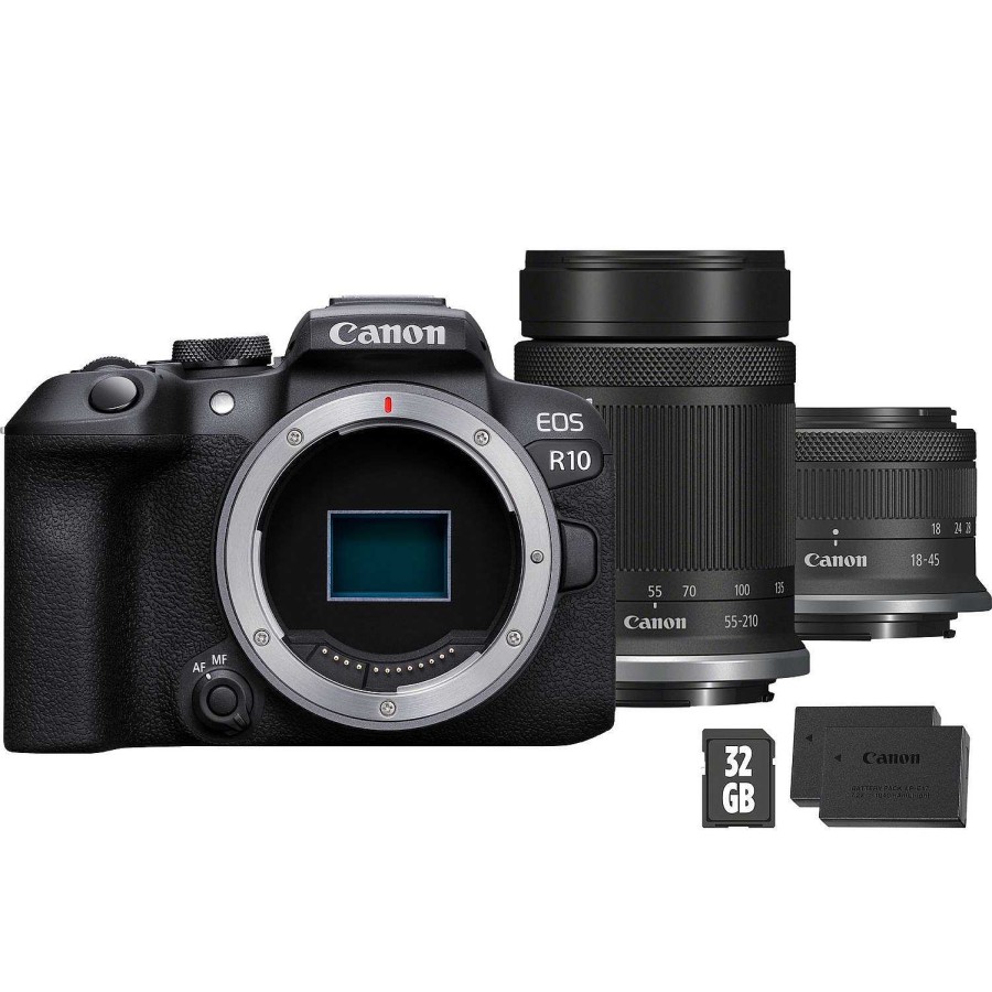 Canon Fotocamera Mirrorless Canon Eos R10 + Obiettivo Rf-S 55-210Mm + Obiettivo Rf-S 18-45Mm + Scheda Sd + Batteria Aggiuntiva Fotocamere Mirrorless