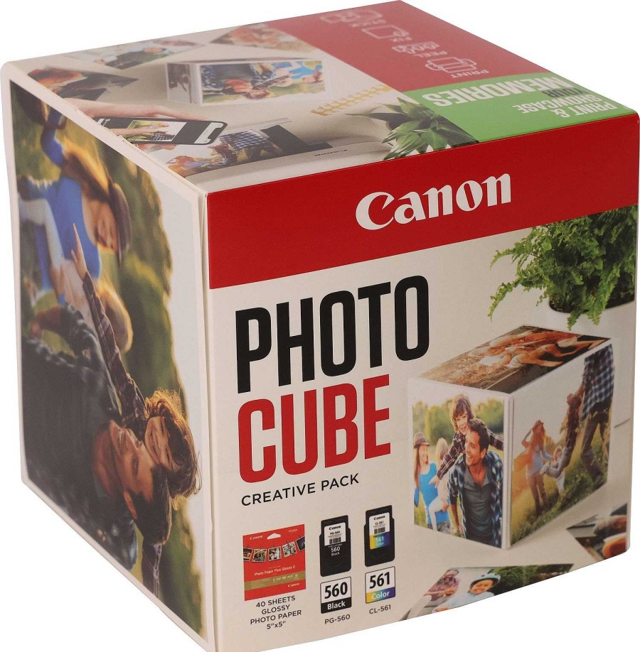 Canon Canon Photo Cube Con Cartucce D'Inchiostro Pg-560 + Cl-561 E Carta Fotografica Lucida Plus Glossy Ii Pp-201 5X5" (40 Fogli) - Confezione Multipla, Verde D'Inchiostro