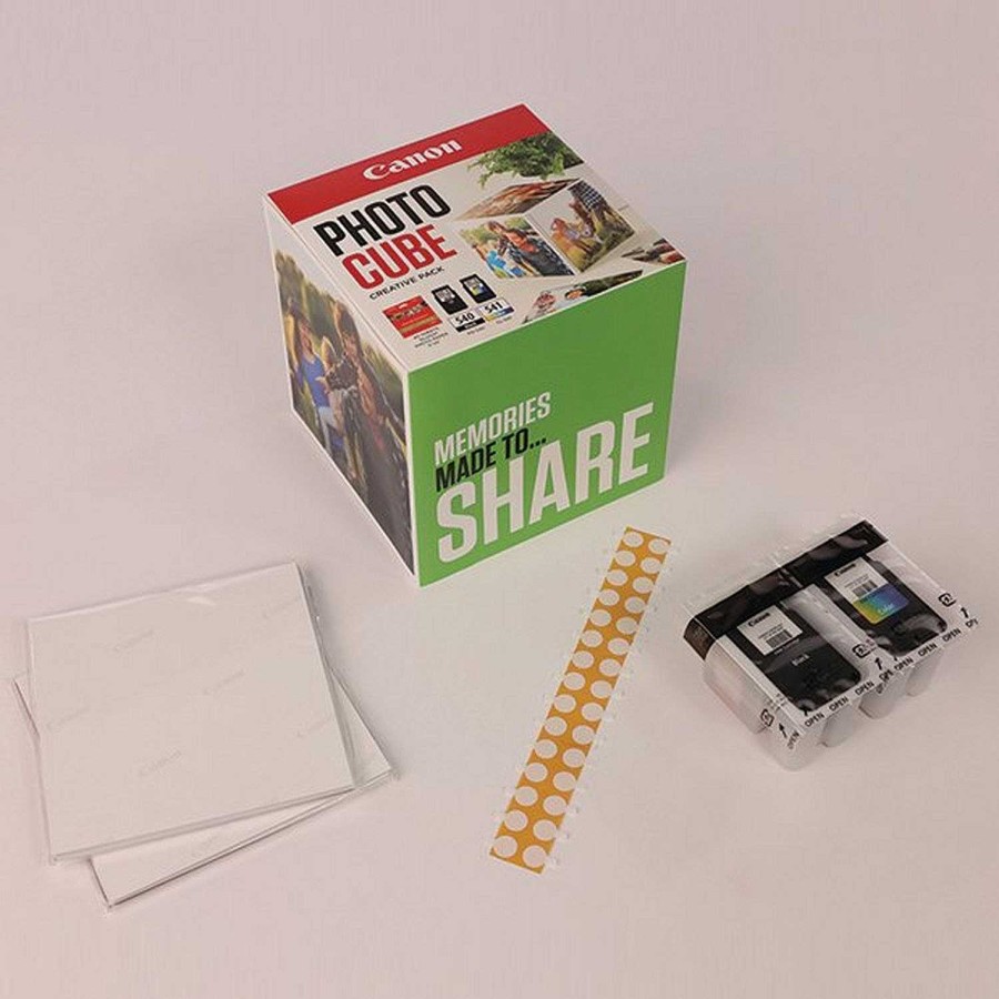 Canon Canon Photo Cube Con Cartucce D'Inchiostro Pg-540 + Cl-541 E Carta Fotografica Lucida Plus Glossy Ii Pp-201 5X5" (40 Fogli) - Confezione Multipla, Verde D'Inchiostro