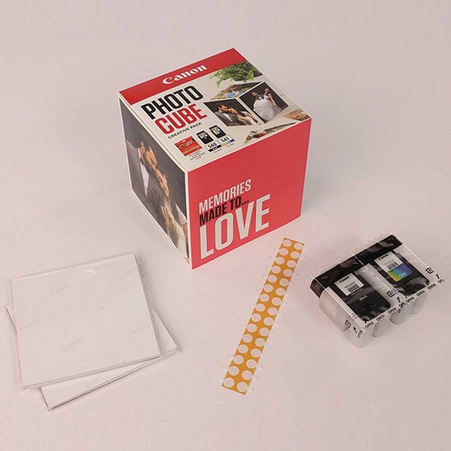 Canon Canon Photo Cube Con Cartucce D'Inchiostro Pg-540 + Cl-541 E Carta Fotografica Lucida Plus Glossy Ii Pp-201 5X5" (40 Fogli) - Confezione Multipla, Rosa D'Inchiostro